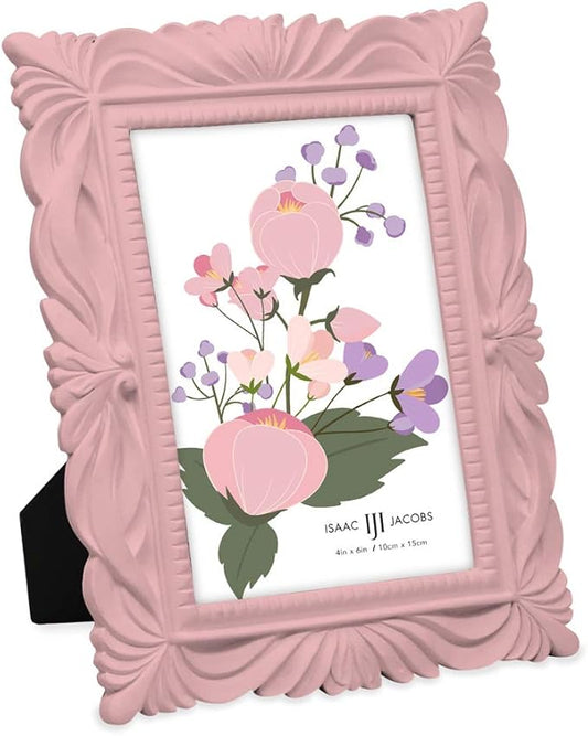 Isaac Jacobs 4x6 Pink Wave Textured Hand-Crafted Resin Picture Frame with Easel & Hook for Tabletop & Wall Display, Decorative Swirl Design Home Décor, Photo Gallery, Art, More (4x6, Pink)