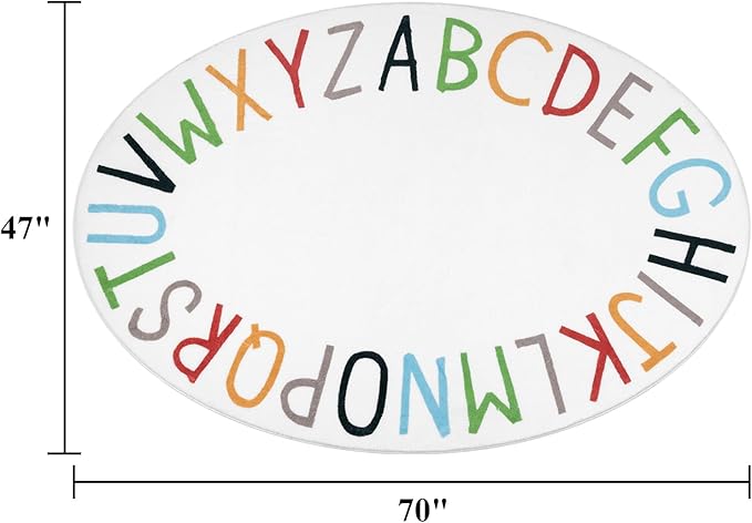Topotdor Oval Kids Play Rug Alphabet Nursery Area Rug Extra Large Soft Crawling Play Mat for Children Toddlers Bedroom (47x70 inch, Multi Color)