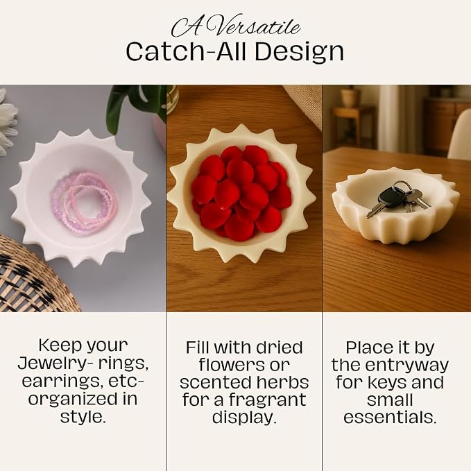 HandCrafted Marble Large Decorative Bowl | White Decorative Bowl for Home Decor | Fruit Bowl | Key/Ring Dish | Coffee Table Bowl | Fluted Scalloped Catch All Bowl for Entryway | Ideal Gift (12 Inches)