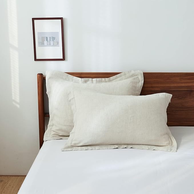 Simple&Opulence 100% Linen Pillow Case King Size Set of 2, Linen Pillow Covers with Overlap Closure, Luxury Breathable Pillowcases Protectors Suitable for All-Season (20" X 36", Linen)