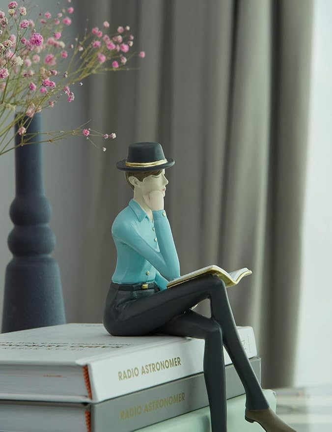 HAUCOZE Man Figurine Statue Reading Art Sculpture Modern Home Decor Gift for Living Room Bedroom Office Polyresin 9.1 Inch