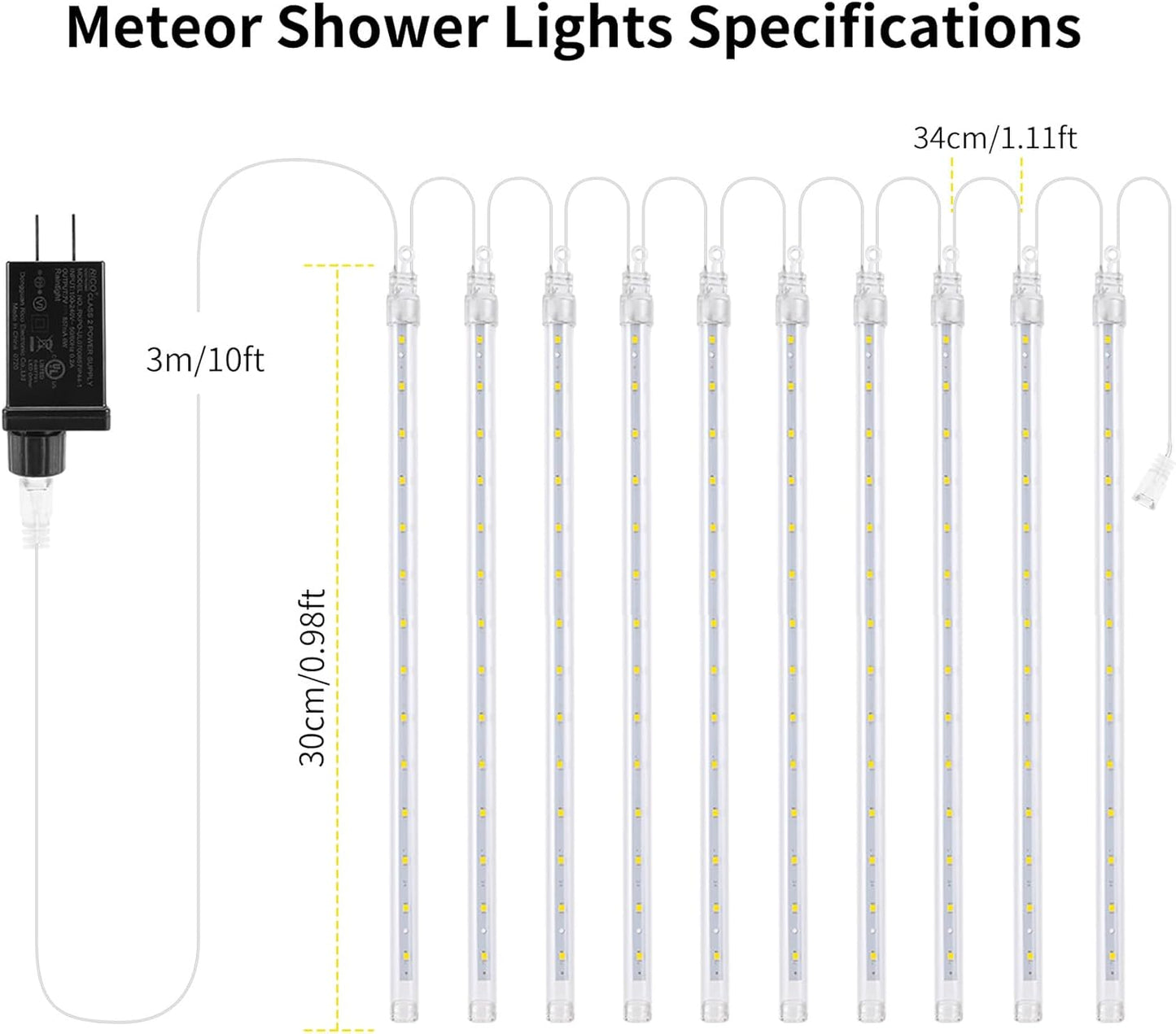 【2 Pack】 Christmas Lights Meteor Shower Rain Lights 12inch, Totally 20 Tube 480 LEDs Icicle Lights Outdoor Raindrop Lights for Xmas Halloween Wedding Party Tree Holiday Decoration, White