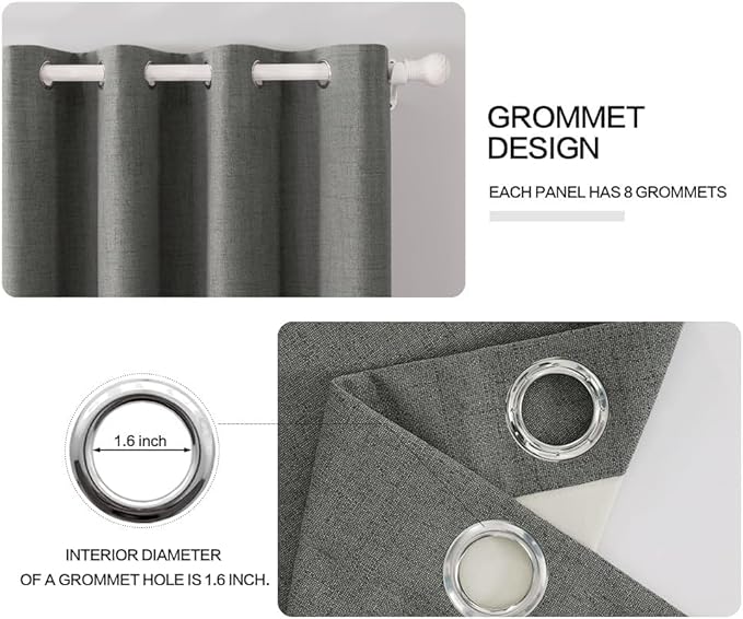 MIULEE Linen Texture Curtains for Bedroom Solid 100% Blackout Thermal Insulated Dark Grey Curtains Grommet Room Darkening Curtains/Draperies Luxury Decor for Living Room Nursery 52x72 Inch (2 Panels)