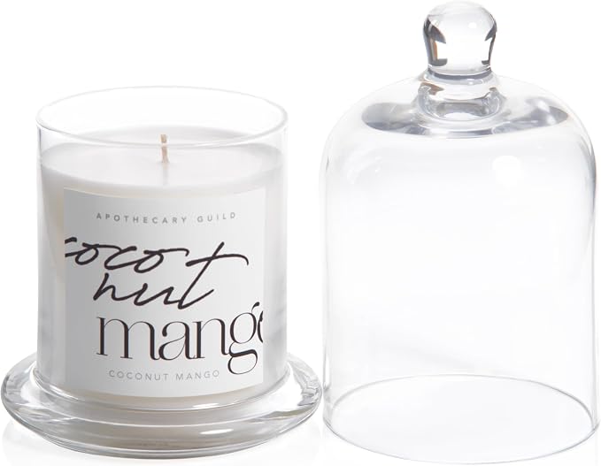 Zodax Apothecary Guild Scented Jar Candle with Glass Cloche, 10.19 oz - Coconut Mango