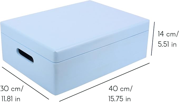 Creative Deco XL Blue Wooden Box Storage with Hinged Lid | 15.8x11.8x5.5in (+-0.5) | Keepsake with Handles | Gift Box for Tool Dog Toy Kitchen Storage | Wood Chest Trunk