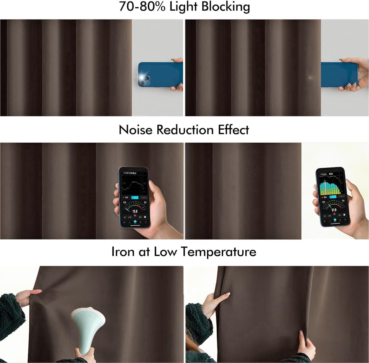 MIULEE Chocolate Brown Back Tab Blackout Curtains 72 Inches Long 2 Panels Set for Living Room Bedroom Privacy, Rod Pocket/Pinch Pleat Thermal Insulated Room Darkening Pleated Light Blocking Drapes