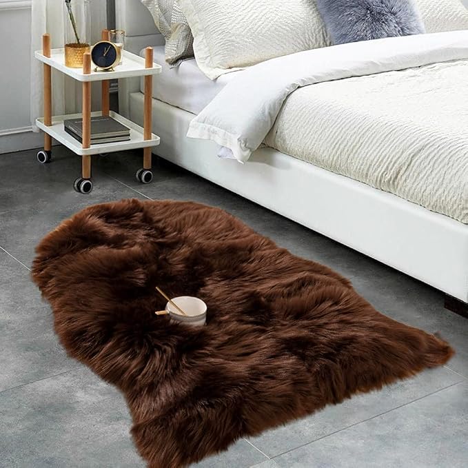 Carvapet Luxury Faux Sheepskin Chair Cover - Soft Plush Fur Seat Pad Skid-Resistant Fluffy Area Rug for Desk Armchair Bedroom Decor Brown 2x3 Feet