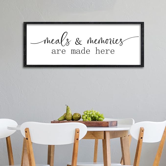Surfapans Meals and Memories Are Made Here Sign Wall Art Decor 32"x12" for Kitchen Dining Room Large Wooden Framed Wall Hanging (Black)