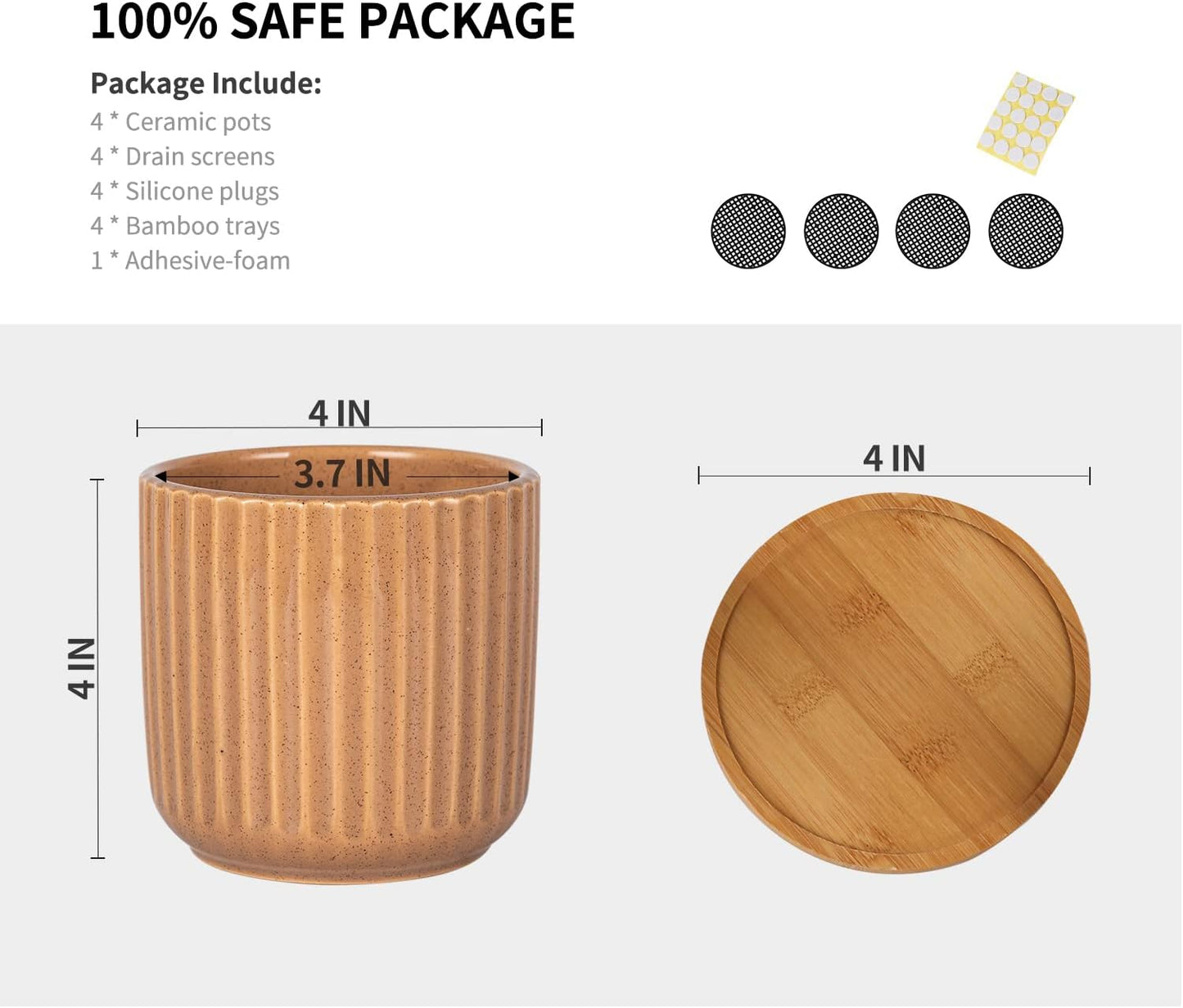 TAMAYKIM 4 Inch Cylinder Ceramic Boho Plant Pots with Drainage Hole and Saucer, Glazed Multicolor Flower Pots for Succulent, Snake Plant, Cactus and Herbs, Set of 4 (Plant Not Included)