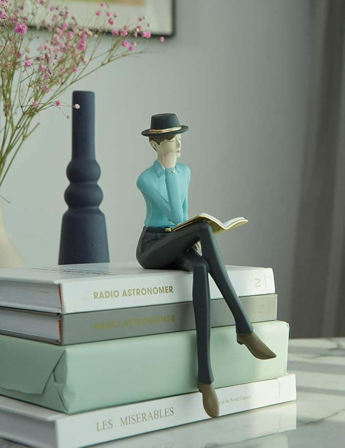HAUCOZE Man Figurine Statue Reading Art Sculpture Modern Home Decor Gift for Living Room Bedroom Office Polyresin 9.1 Inch