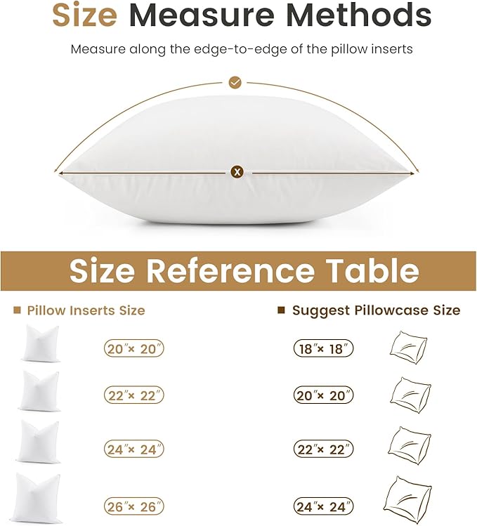 BHZ Throw Pillows 20x20 Euro Pillow Inserts Set of 2, Down Feather Alternative Pillow Inserts, Decorative Soft Large Square White Throw Pillows Insert for Couch Bed Dorm Sofa with Breathable Cover
