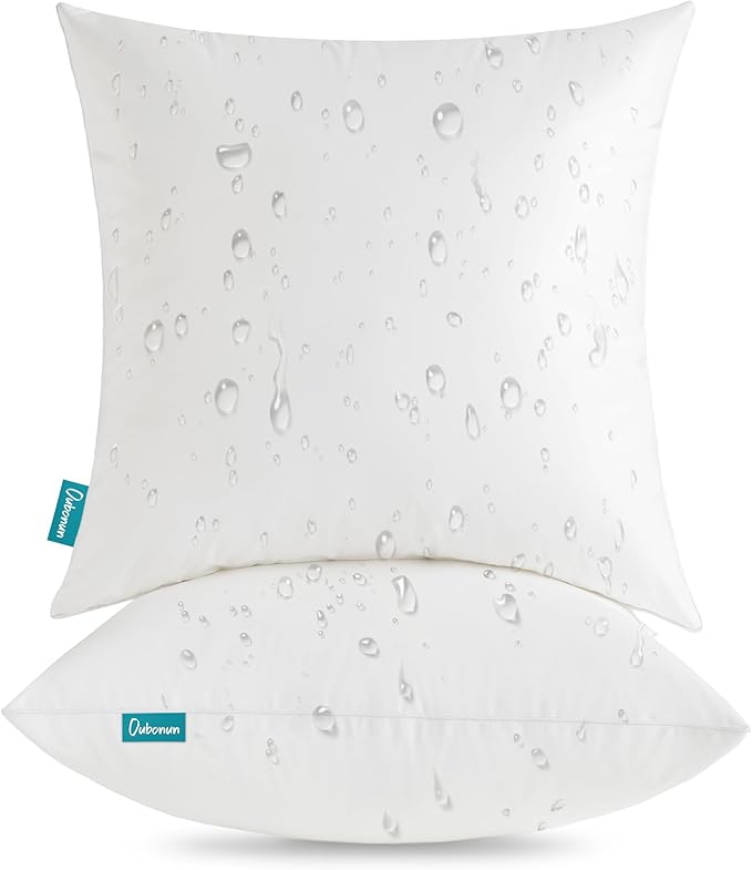 Oubonun 24x24 Outdoor Pillow Inserts (Pack of 2) - Square Waterproof Throw Pillow - Decorative Throw Pillows Insert for Couch Sofa Bed Patio Furniture - White Pillows
