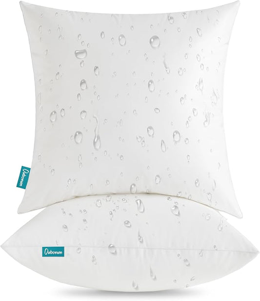 Oubonun 24x24 Outdoor Pillow Inserts (Pack of 2) - Square Waterproof Throw Pillow - Decorative Throw Pillows Insert for Couch Sofa Bed Patio Furniture - White Pillows
