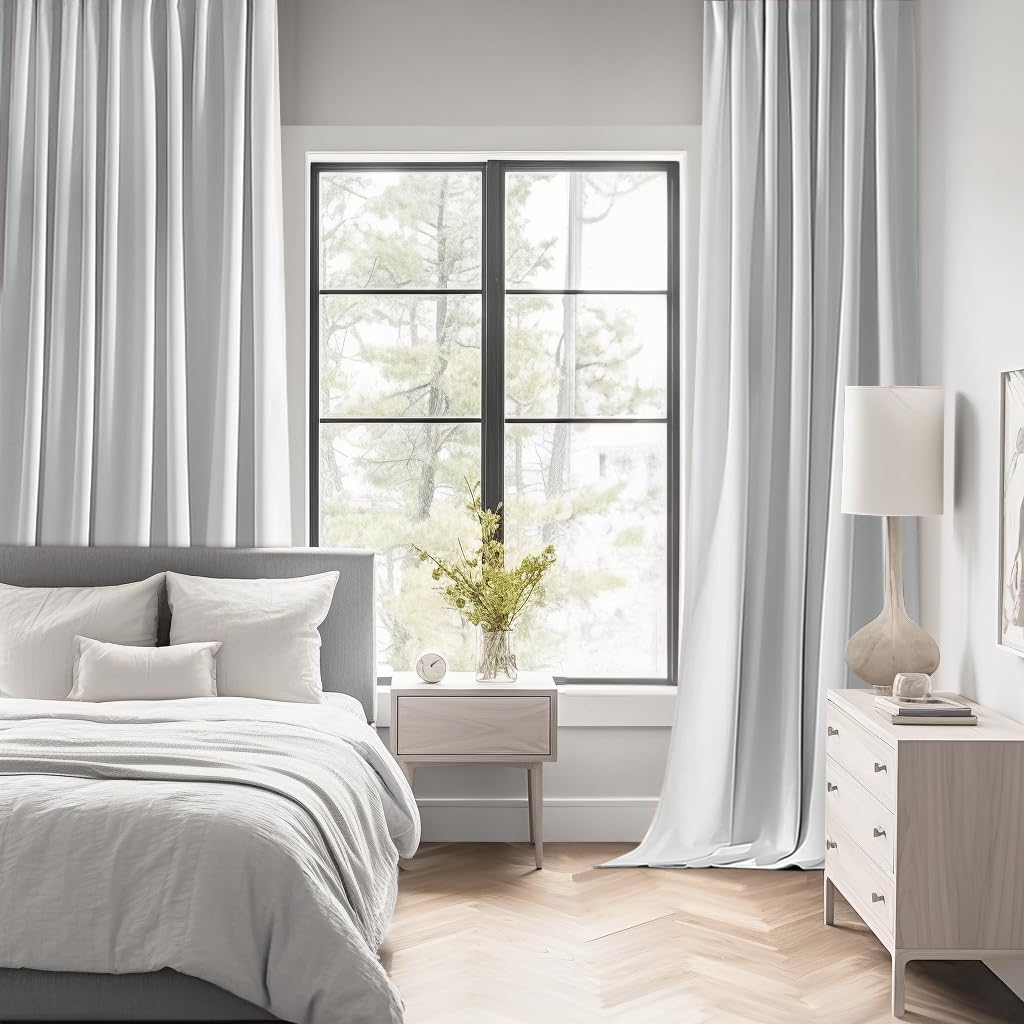 MIULEE Back Tab Light Blocking Curtains 120 Inch Long 2 Panels Set for Living Room Bedroom, Greyish White Rod Pocket/Pinch Pleated Extra Long Thermal Insulated Room Darkening Blackout Curtains/Drapes