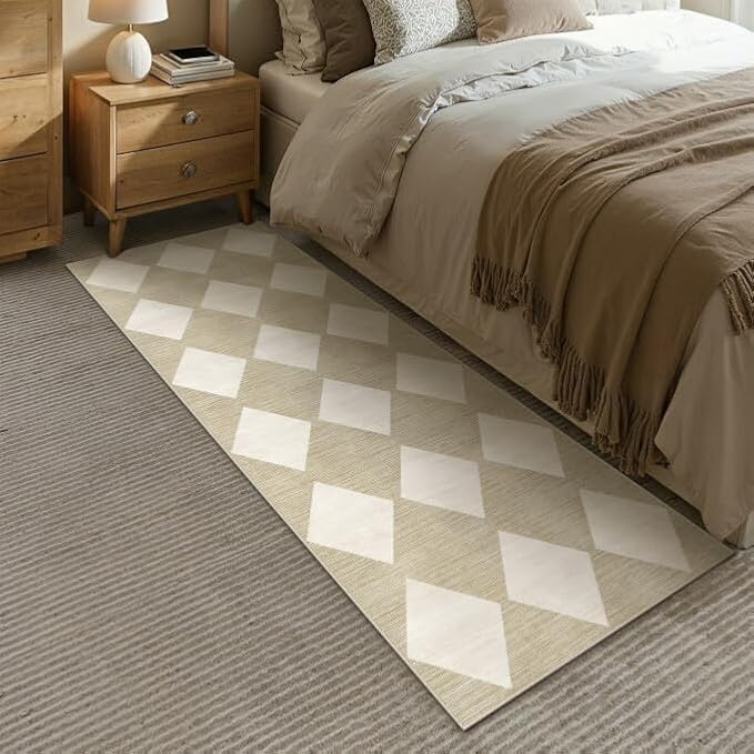 PureCozy Checkered 2x6 Runner Rug for Hallways Beige Washable Long Carpet Non-Slip Low Pile Modern Soft Indoor Accent Throw Rugs for Entrance Kitchen Bedroom Dining Laundry