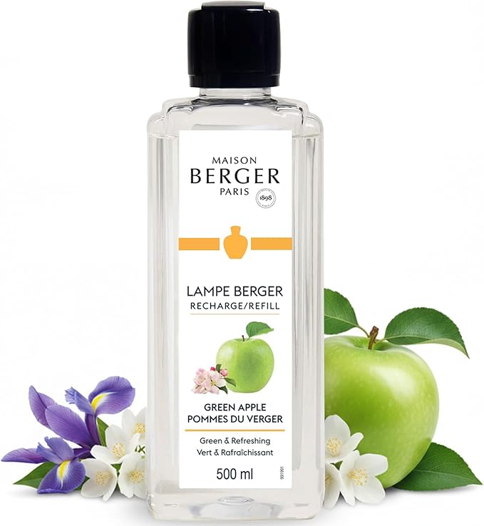 Maison Berger Green Apple Lampe Berger Refill, 500 ml (16.9 fl oz), 2-in-1 Catalytic System, Neutralizes Odors and Diffuses Fragrance, Green Apple, Fresh Notes, Made in France