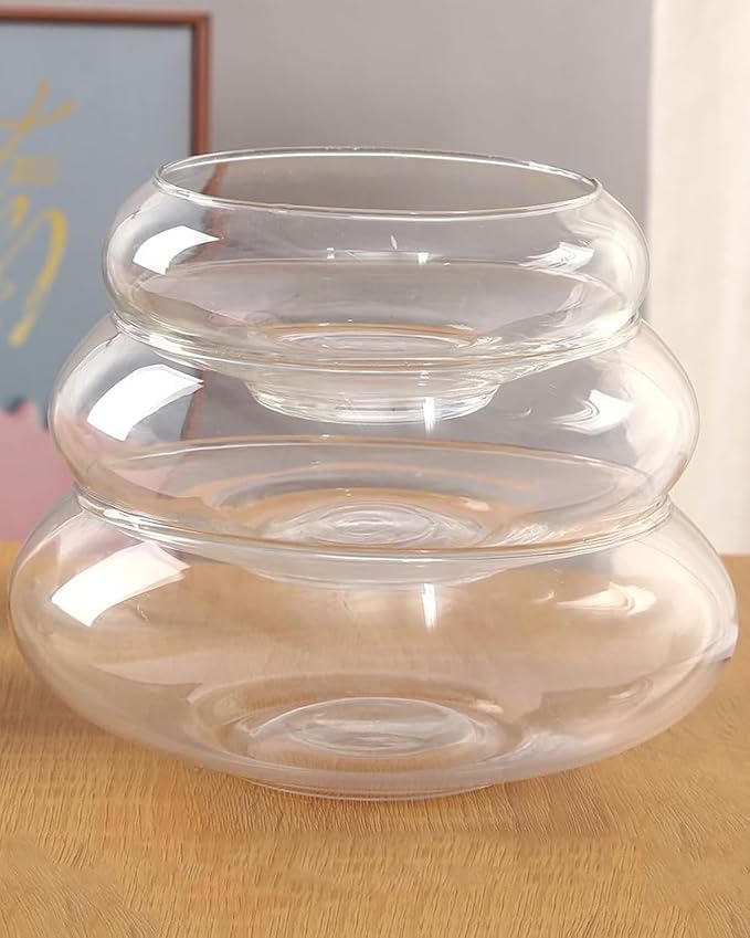 Lotus Bowl Planter 6-Inches Clear Glass Lotus Flower Bowl Indoors Hydroponic Aquatic Plant Bonsai Terrarium No Drainage Hole Table Centerpiece Small