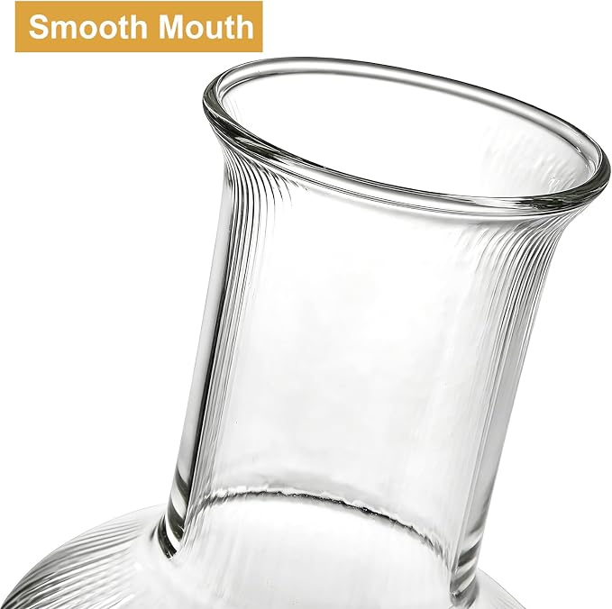 Bekith 2 Set 25 OZ Bedside Night Water Carafe with Tumbler Glass, Vertical Stripes Clear Glass Carafe for Bedroom Guest Room Nightstand, Mouthwash Decanter for Bathroom, Water Pitcher Set (4-Piece)