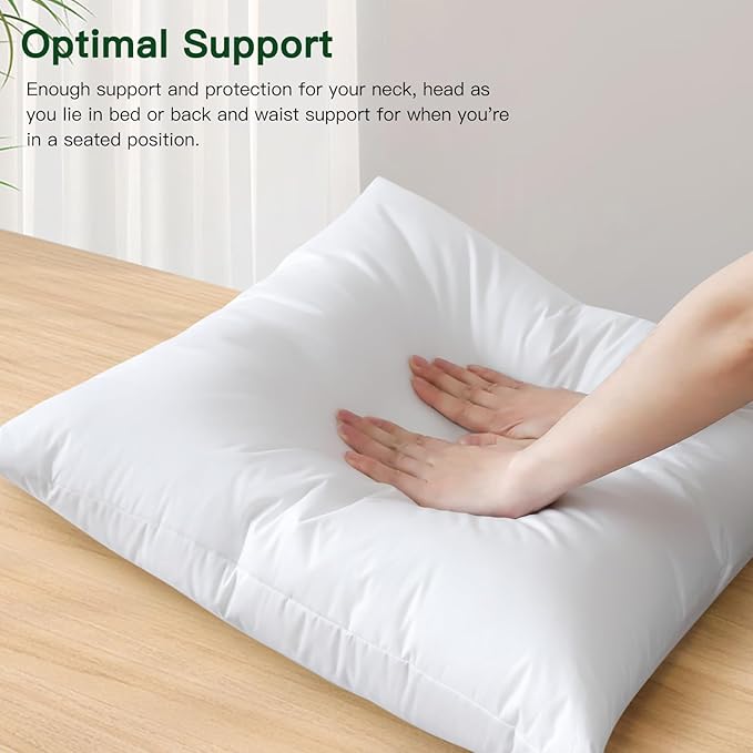 OTOSTAR Pack of 2 Down and Feather Throw Pillow Inserts, 28 x 28 Soft Fluffy Square Pillow Inserts with 100% Cotton Cover Decorative Pillows for Sofa Couch Bed-White