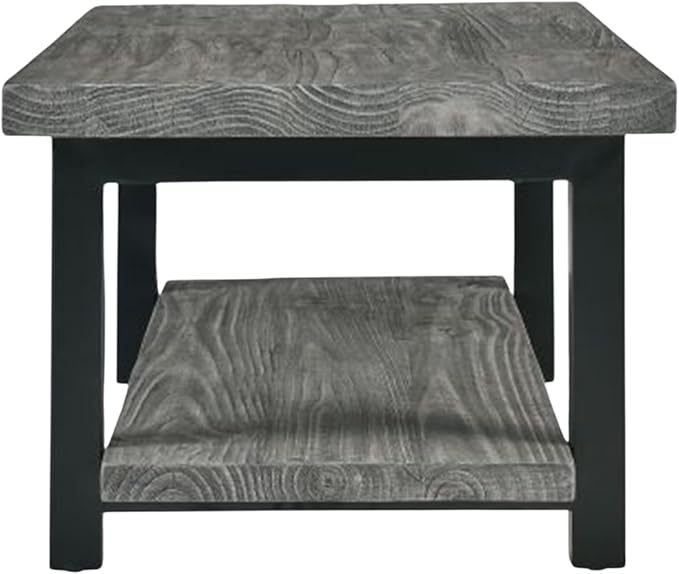 Alaterre Furniture Pomona Solid Wood Coffee Table, Slate Grey, 42” | Rectangular Center Table with Storage Shelf and Metal Legs, Rustic Industrial Farmhouse Living Room Furniture