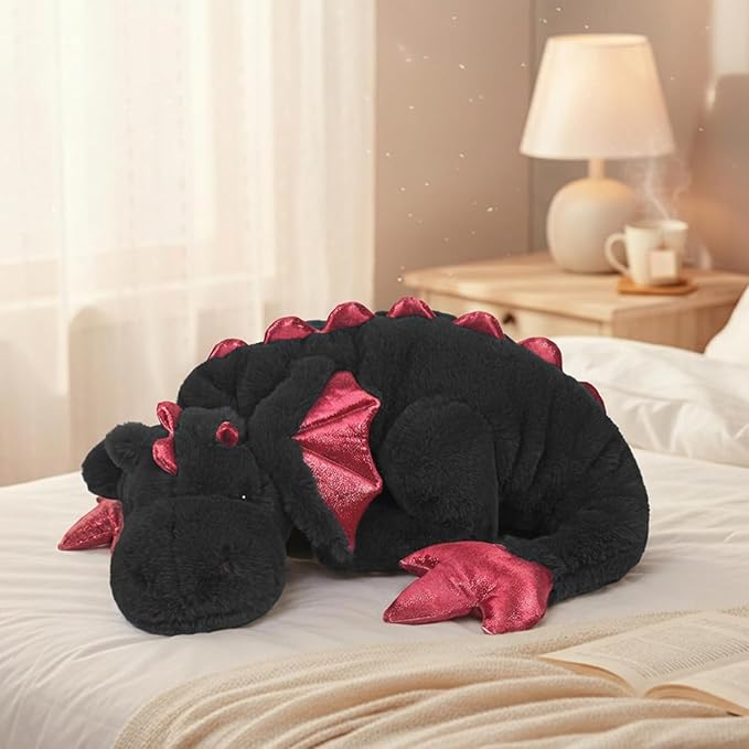 ARELUX Large 36in Cute Dragon Stuffed Animals Plush Toy Soft Black Pterosaur Plushie Giant Fuzzy Dinosaur Pillow Plushies with Wings Cuddly Gifts for Friends Family