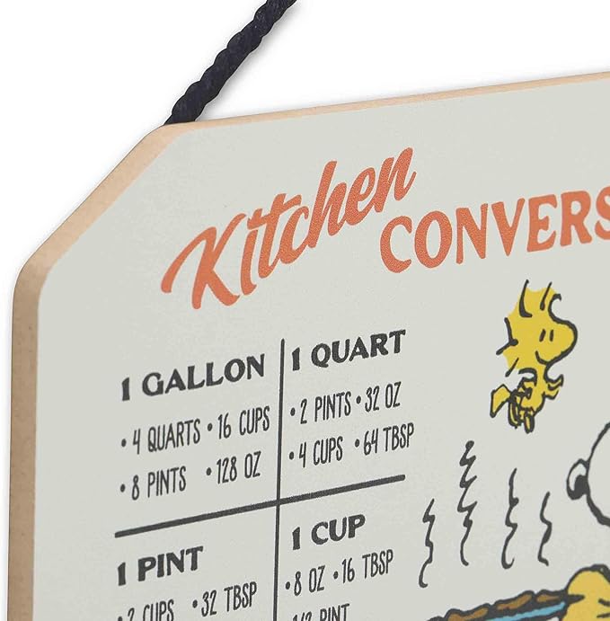 Peanuts Snoopy and Woodstock Hanging Wood Measuring Sign - Fun Chef Snoopy Kitchen Conversion Chart for Home