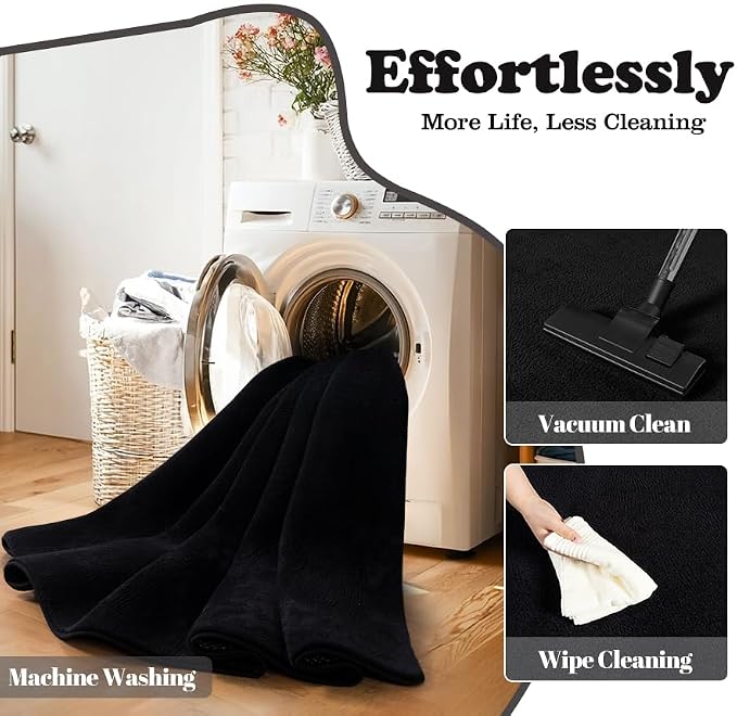 qulint Black Runner Rug for Hallway, 2x6 Modern Washable Kitchen Runner Non Slip Thickened Memory-Foam Indoor Bedroom Rug, Minimalist Solid Soft Carpet for Living Room Entryway Home Decor