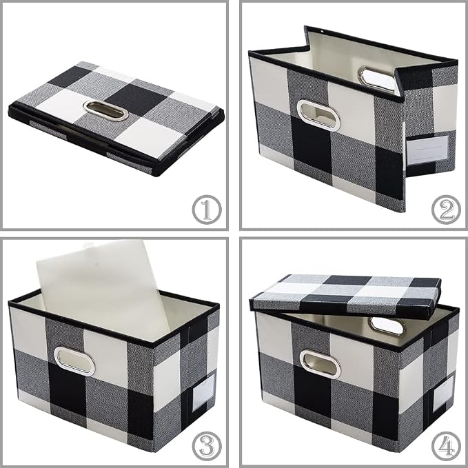 PRANDOM Large Collapsible Storage Bins with Lids [3-Pack] Fabric Foldable Storage Boxes Organizer Containers Baskets Cube with Cover for Home Bedroom Closet Office Black and White (17.7x11.8x11.8)