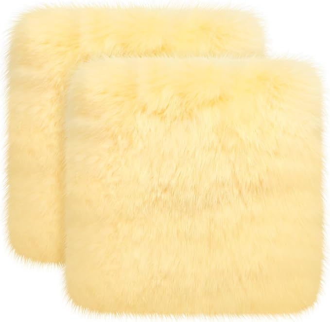 Drydiet 2 Pcs Natural Sheepskin for Bed Sores and Skin Imitation Wool Medical Sheepskins with Non-Slip Back for Pain Relief and Discomfort, Wool Seat Pad, 17 in x 17 in (Square,Beige)