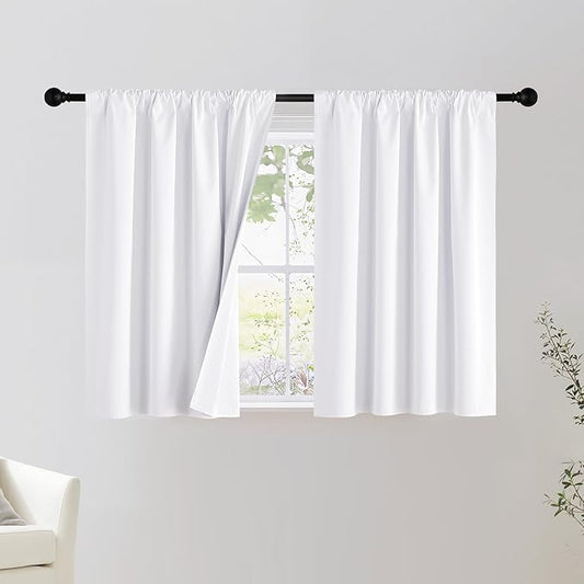 NICETOWN Bedroom 100% Blackout Curtains, 2 Panels, 42 by 36, Snow White, Window Treatment Rod Pocket Curtains/Drapes for Bedroom