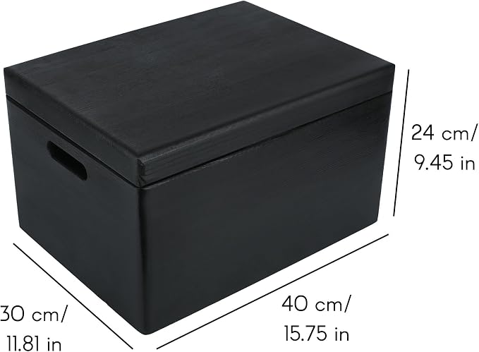 Creative Deco Large Black Wooden Box Storage with Hinged Lid | 15.8x11.8x9.44in (+-0.5) | Keepsake Gift Box Storage Document | Wood Chest Trunk PRODUCT NOT INTENDED FOR 15 YEARS OR BELOW | Solid pine storage box with a lid for keepsakes, crafts, statio...