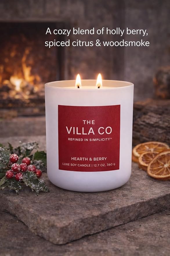 Hearth and Berry | Scented Candle for Women & Men | Hand-Poured, Aromatic & Fragrant | 60 Hour Burn Time 12 OZ | Soy Based | Phthalate Free | Made in USA