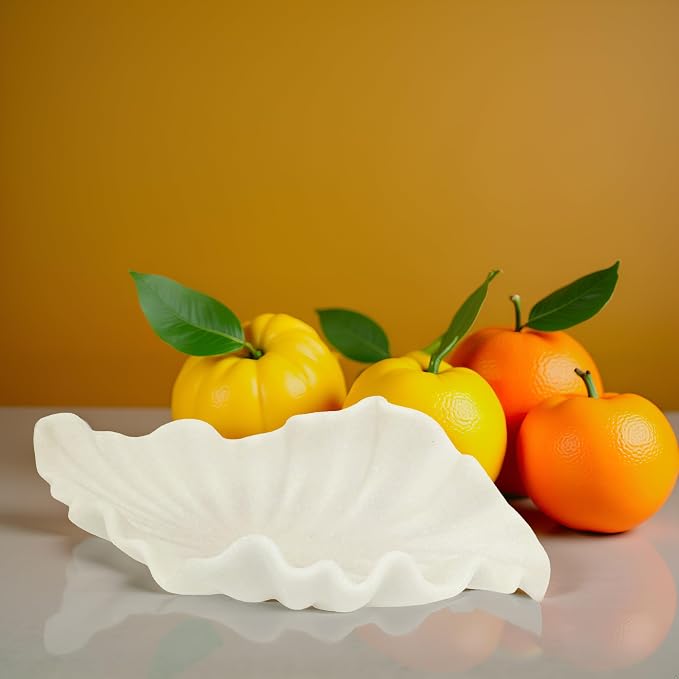 Off-white Large Decorative Bowl - 16” Fruit/Key/Purse Bowl for Home Decor - Coffee Table & Entryway Table Decor - Scalloped Ruffle Bowls - Unique Centerpiece Bowls(Big)