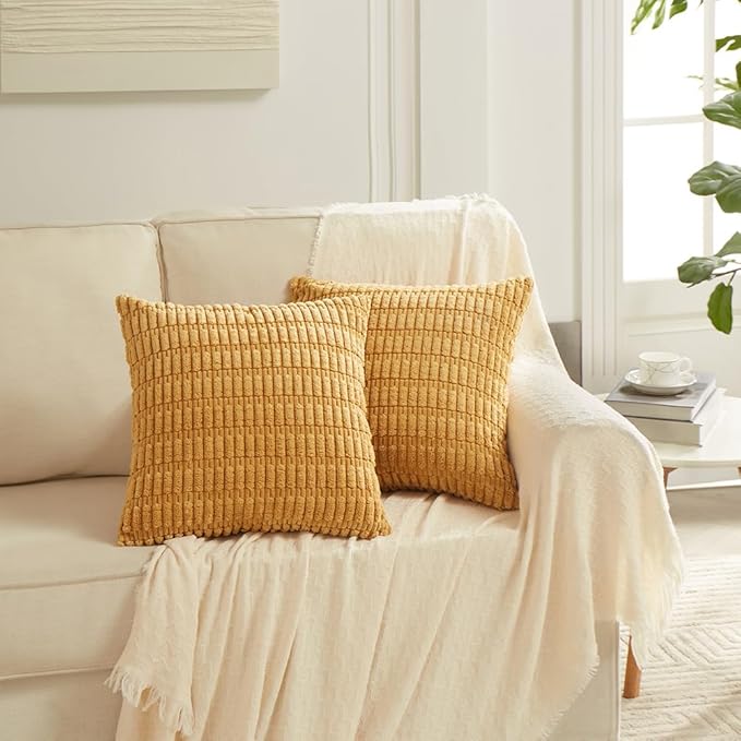 Fancy Homi 4 Packs Decorative Throw Pillow Covers for Living Room Couch Bed, Modern Farmhouse Boho Home Décor Accent Cushion Case, 16" x 16" (Pack of 4), Mustard Yellow