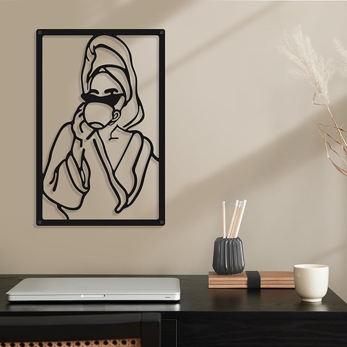 CHENGU 3 Pieces Metal Minimalist Abstract Woman Wall Art Line Drawing Wall Art Decor Single Line Female Home Hanging for Kitchen Bathroom Living Room