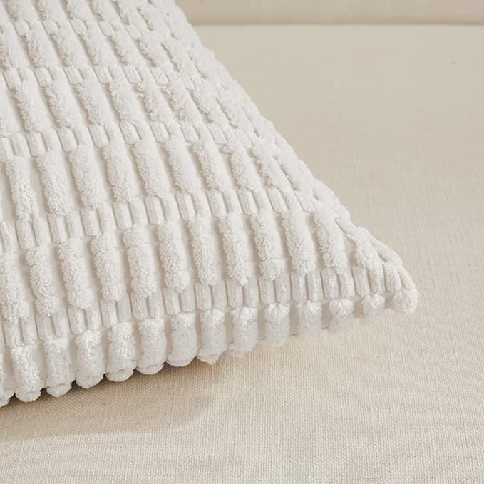 Fancy Homi 4 Packs Decorative Throw Pillow Covers for Living Room Couch Bed, Modern Farmhouse Boho Home Décor Accent Cushion Case, 14" x 14" (Pack of 4), White