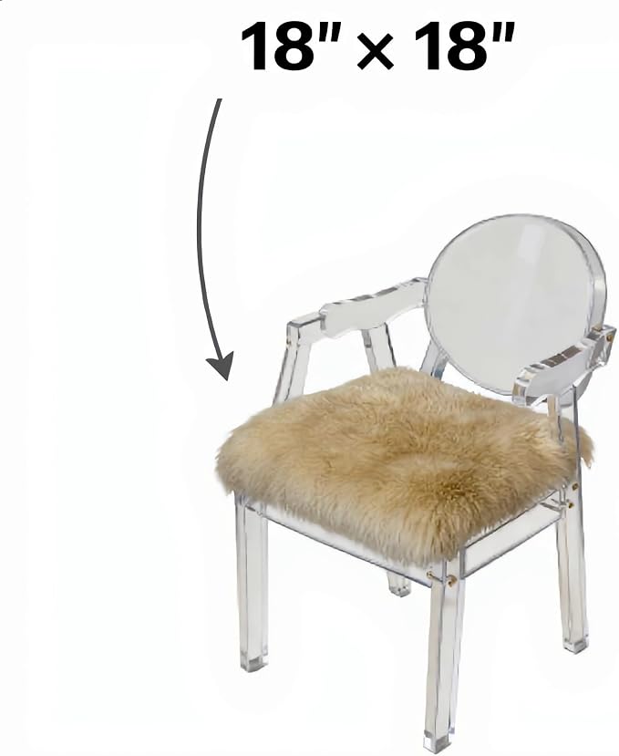 Sheepskin Chair Cushion Non-Slip Back Square Genuine Fur Chair Cover Silky Natural Wool Seat Cushion Pad Soft Area Rugs Carpet for Home Office Restaurant Chair 18x18 Inch (Pack of 2), Khaki Camel