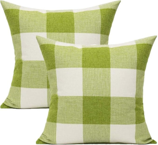 VAKADO 24x24 Set of 2 Green Farmhouse Buffalo Plaids Decorative Throw Pillow Covers Rustic Retro Classic Spring Check Square Cushion Cases Outdoor Home Decor for Couch Sofa Patio, Grass Green White