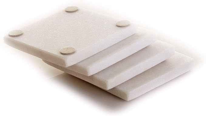 Coaster Set, Premium Marble Coasters, Double-Polished Multi-functional Drink Coasters, 100% Natural Marble Stone (6, White Marble - Square)
