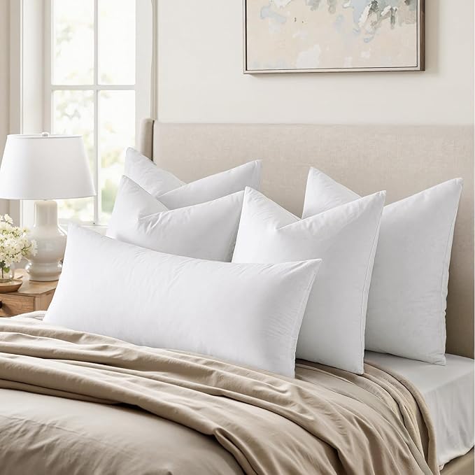 MIULEE Pillows Standard Size Set of 2 Down Feather Throw Pillows for Couch Sofa Bed, Decorative Fluffy Cotton Fabric Inserts,White 20x26