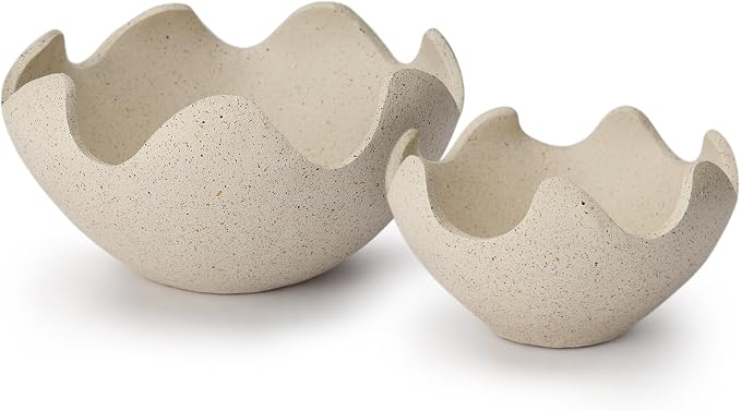 Wavy Decorative Bowl Home Decor - Set of 2 Modern Handicraft Decorative Fruit Bowl for Kitchen Counter, Creative Centerpiece Decor for Entryway Table Coffee Table, Spotted White