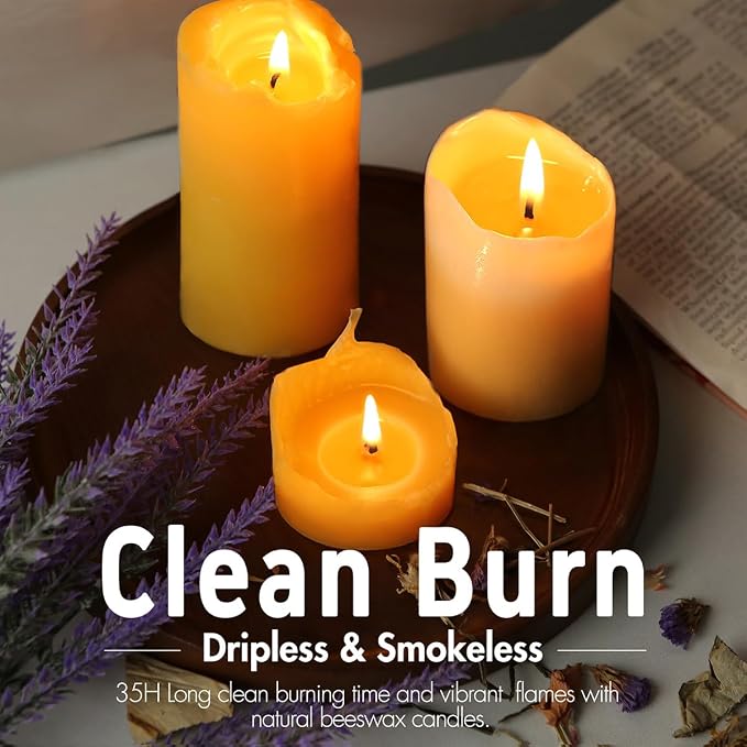 Beeswax Candles Pillar 10 Pack, 2x4 Inch Non Toxic Bees Wax Candle for Home, Long-Lasting Burn Natural Honey Scented Pillar Candle for Air Purification, Emergency, Meditation