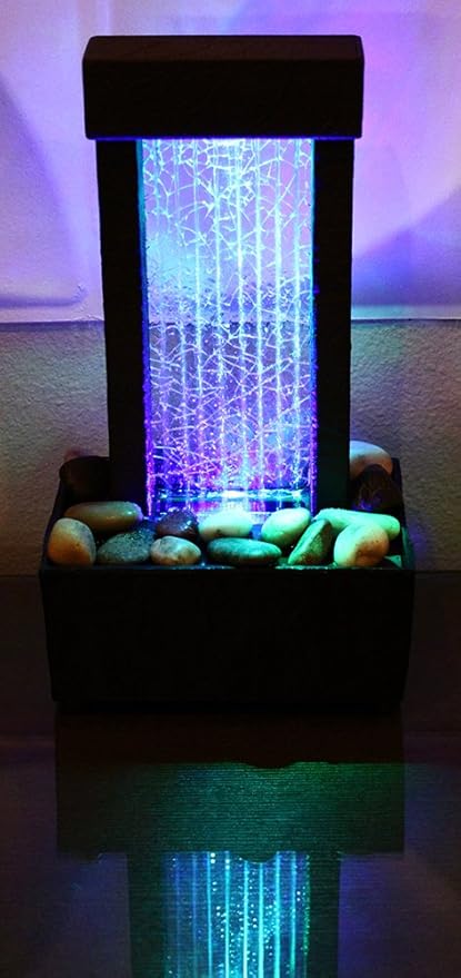 Nature's Mark 10" H Crackled Glass Light Show Tabletop Water Fountain with Natural River Rocks and Color Changing LED Lights (Cordless)