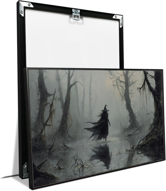 JFHCQJPK Vintage rustic swamp witch poster dark moody wall art gothic horror season halloween print for home decor retro dark moody painting8x12in Metal blackFramed