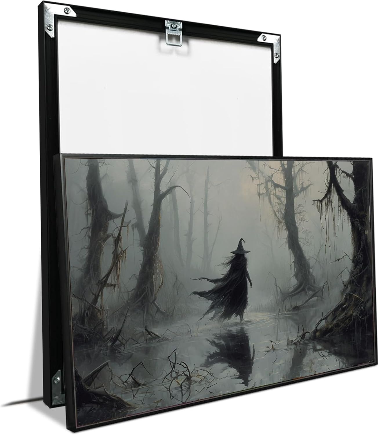 JFHCQJPK Vintage rustic swamp witch poster dark moody wall art gothic horror season halloween print for home decor retro dark moody painting24x36in Metal blackFramed