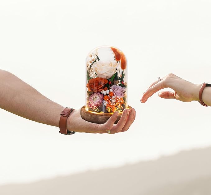 Forever Flower Gifts for MOM:Perfect Mothers Day Flowers for Mom Wife Grandma-Preserved Flower with Symbolic Ladybugs–Flowers for Delivery Prime on Anniversary Birthday (Orange)