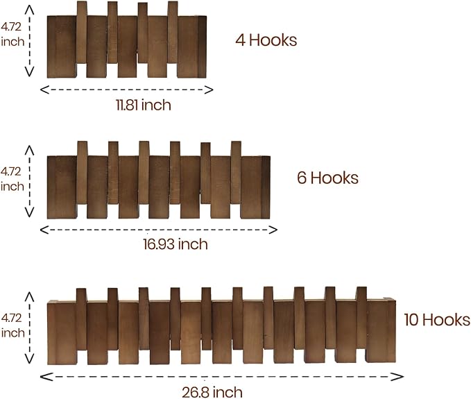 16.9" Wooden Piano Key Coat Rack Wall Mounted, 6 Hooks Natural Walnut Wall Coat Rack, Wall Mounted Coat Rack for Hanging Coats/Hats/Keys/Towels/Bags