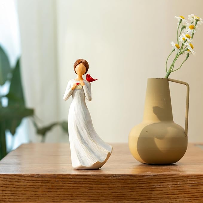 Hand-Painted Memorial Angel Figurine with Red Cardinal & Love Letter - 6.2 Inch Resin Statue for Sympathy, Bereavement, and Friendship - Thinking of You Home Decor Gift for Mom, Grandma, Women