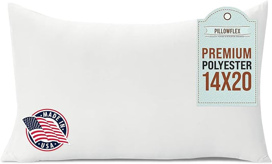 Pillowflex Premium Polyester Throw Pillow Insert - 14x20 Ultra Soft Large Rectangle Throw Pillow, Couch Sham, Lumbar, Back, Sofa - Machine Washable - Decorative Accent Form - 1 Soft Pillow
