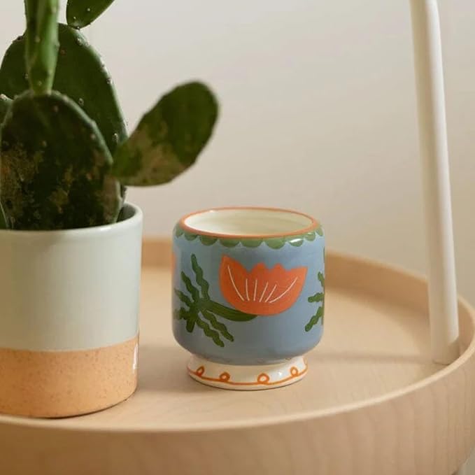 Paddywax Scented Candles Dopo Hand-Painted Ceramic Luxury Artisan Candle, 8-Ounce, Flower - Cactus Flower